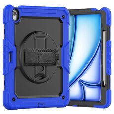 Per iPad Air 13 2024 Custodia tablet PC ibrida in silicone con tracolla (nero + blu scuro)
