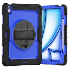 Per iPad Air 13 2024 Custodia tablet PC ibrida in silicone con tracolla (blu scuro + nero)