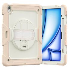 Per iPad Air 13 2024 Custodia tablet PC ibrida in silicone con tracolla (beige + oro rosa)