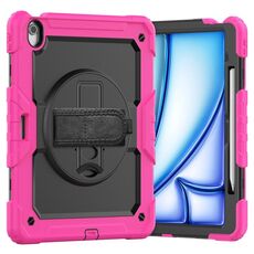 Per iPad Air 13 2024 Custodia tablet PC ibrida in silicone con tracolla (nero + rosa rossa)