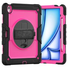 Per iPad Air 13 2024 Custodia tablet PC ibrida in silicone con tracolla (rosa rossa + nera)