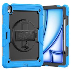 Per iPad Air 13 2024 Custodia tablet PC ibrida in silicone con tracolla (nero + azzurro)