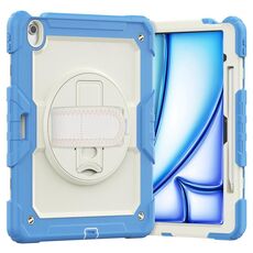Per iPad Air 13 2024 Custodia tablet PC ibrida in silicone con tracolla (beige + ciano-blu)