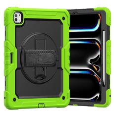 Per iPad Pro 13 2024 Custodia tablet PC ibrida in silicone con tracolla (nero + giallo verde)