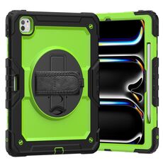 Per iPad Pro 13 2024 Custodia tablet PC ibrida in silicone con tracolla (giallo verde + nero)