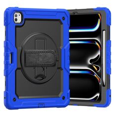 Per iPad Pro 13 2024 Custodia tablet PC ibrida in silicone con tracolla (nero + blu scuro)
