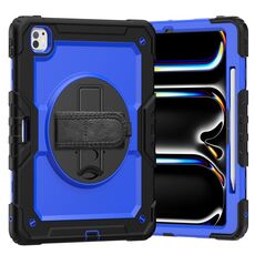 Per iPad Pro 13 2024 Custodia tablet PC ibrida in silicone con tracolla (blu scuro + nero)