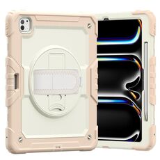 Per iPad Pro 13 2024 Custodia tablet PC ibrida in silicone con tracolla (beige + oro rosa)