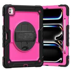 Custodia per tablet PC ibrida in silicone per iPad Pro 13 2024 con tracolla (rosa rossa + nera)