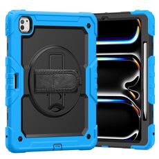 Per iPad Pro 13 2024 Custodia per tablet PC ibrida in silicone con tracolla (nero + azzurro)