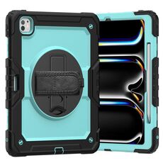 Per iPad Pro 13 2024 Custodia tablet PC ibrida in silicone con tracolla (azzurro + nero)