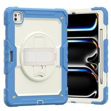 Per iPad Pro 13 2024 Custodia tablet PC ibrida in silicone con tracolla (beige + ciano-blu)