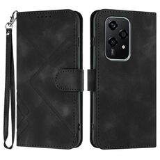Custodia in pelle con motivo a linee globali per Honor 200 Lite (nero)
