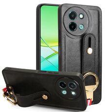 Per vivo Y38 5G / Y200i 5G Custodia posteriore in pelle con cinturino (nero)