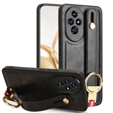 Custodia per telefono posteriore in pelle con cinturino per Honor 200 5G (nera)