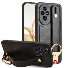 Custodia per telefono posteriore in pelle con cinturino per Honor 200 Pro 5G (nera)
