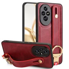Custodia per telefono posteriore in pelle con cinturino per Honor 200 Pro 5G (rossa)