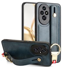 Custodia per telefono posteriore in pelle con cinturino per Honor 200 Pro 5G (blu)