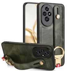 Custodia per telefono posteriore in pelle con cinturino per Honor 200 Pro 5G (verde)