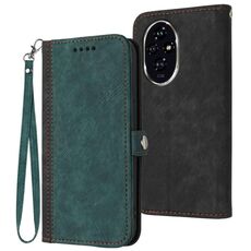 Custodia per telefono in pelle con cinturino a doppia piega con fibbia laterale per Honor 200 Pro (verde scuro)
