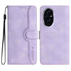 Custodia per cellulare in pelle con motivo a cuore per Honor 200 Pro (viola)