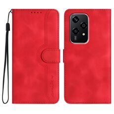 Custodia per cellulare in pelle per Honor 200 Lite con motivo a cuore globale (rosso)