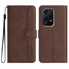 Per Honor 200 Lite Custodia per cellulare in pelle con motivo a cuore globale (marrone)