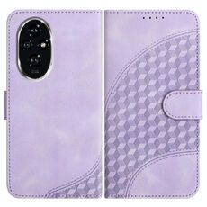 Custodia in pelle per telefono con testa di elefante in rilievo per Honor 200 YX0060 con cordino (viola chiaro)