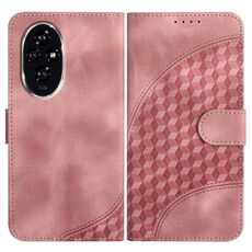 Custodia in pelle per telefono con stampa testa di elefante in rilievo per Honor 200 YX0060 con cordino (rosa)