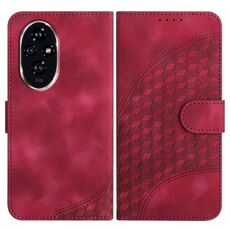 Custodia in pelle per telefono con stampa testa di elefante in rilievo per Honor 200 YX0060 con cordino (rosa rossa)