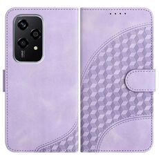 Custodia in pelle per telefono con testa di elefante in rilievo per Honor 200 Lite Global YX0060 con cordino (viola chiaro)