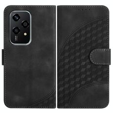 Per Honor 200 Lite Global YX0060 Custodia in pelle con motivo a testa di elefante e cordino (nero)
