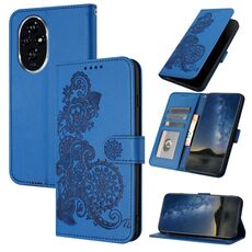 Custodia per telefono in pelle Flip in rilievo con fiore Datura per Honor 200 (blu)