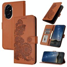 Custodia per telefono in pelle Flip in rilievo con fiori Datura per Honor 200 Pro (marrone)