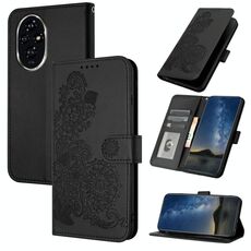 Custodia per telefono in pelle con vibrazione in rilievo fiore Datura per Honor 200 Pro (nera)