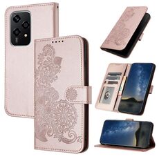 Custodia per telefono in pelle Flip in rilievo con fiore Global Datura per Honor 200 Lite (oro rosa)