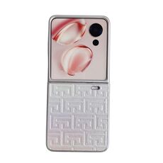 Custodia per telefono in pelle geometrica sfumata con vernice perlescente per Honor Magic V Flip (argento)