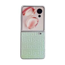 Custodia per telefono in pelle geometrica sfumata con vernice perlescente per Honor Magic V Flip (verde)