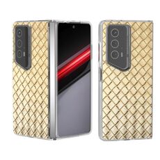 Custodia per telefono in PU con struttura trasparente per Honor Magic V2 RSR Porsche Design intrecciato (oro)