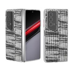 Custodia per telefono in PU con cornice trasparente con texture rombica colorata per Honor Magic V2 RSR Porsche Design (nero e bianco)