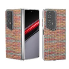 Custodia per telefono in PU con cornice trasparente colorata con texture rombica per Honor Magic V2 RSR Porsche Design (rosso arancione)