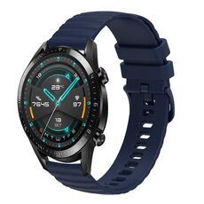 Per Huawei GT2 46mm 22mm cinturino in silicone tinta unita con motivo a pois ondulato (blu navy)