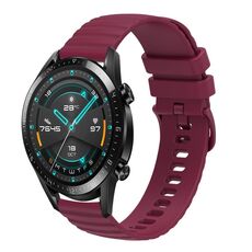 Per Huawei GT2 46mm 22mm cinturino in silicone tinta unita con motivo a pois ondulato (rosso vino)