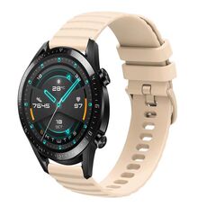 Per Huawei GT2 46mm 22mm cinturino in silicone tinta unita con motivo a pois ondulato (beige)