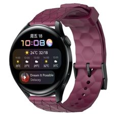 Per Huawei Watch 3 22mm Cinturino in silicone tinta unita con motivo a calcio (vino rosso)