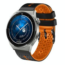 Per Huawei Watch GT3 Pro 46mm 22mm Cinturino in silicone bicolore traforato (nero + arancione)