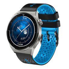 Per Huawei Watch GT3 Pro 46mm 22mm Cinturino in silicone bicolore traforato (nero + blu)