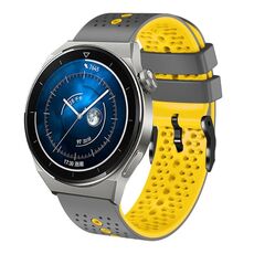 Per Huawei Watch GT3 Pro 46mm 22mm Cinturino in silicone bicolore traforato (grigio + giallo)