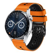 Per Huawei Watch GT3 46mm 22mm Cinturino in silicone bicolore perforato (arancione + nero)