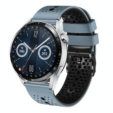 Per Huawei Watch GT3 46mm 22mm Cinturino in silicone bicolore traforato (blu + grigio)